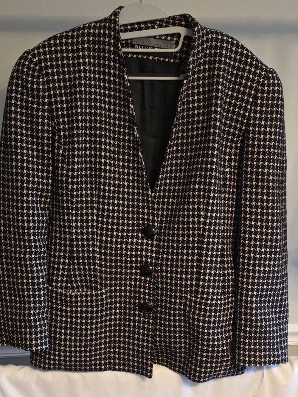 Linda Allard Ellen Tracy Wool Jacket Houndstooth Blazer Coat Sz 14 Vintage